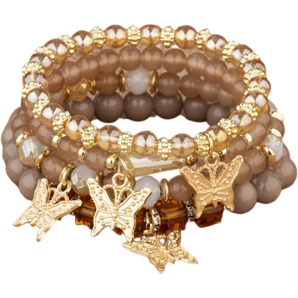 Gold Beaded Stackable Stretch Bracelets For Women… - image 1